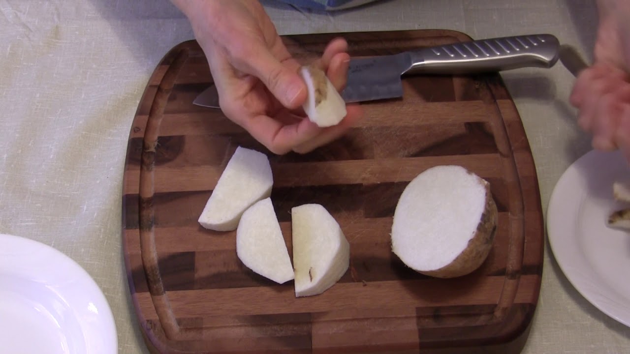 Jicama is a root vegetable that looks similar to a turnip or radish. 